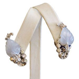 Antique Art Deco Fruit Salad Molded Glass Early Clip Earrings (A2732)